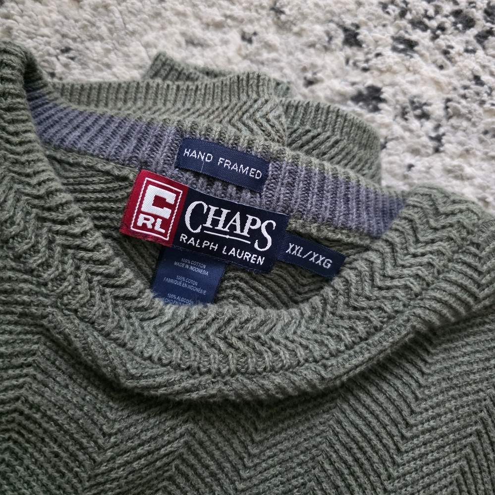 Vintage Chaps Ralph Lauren Hand Framed Knit Crewneck Sweater Mens XXL Green - Picture 2 of 8